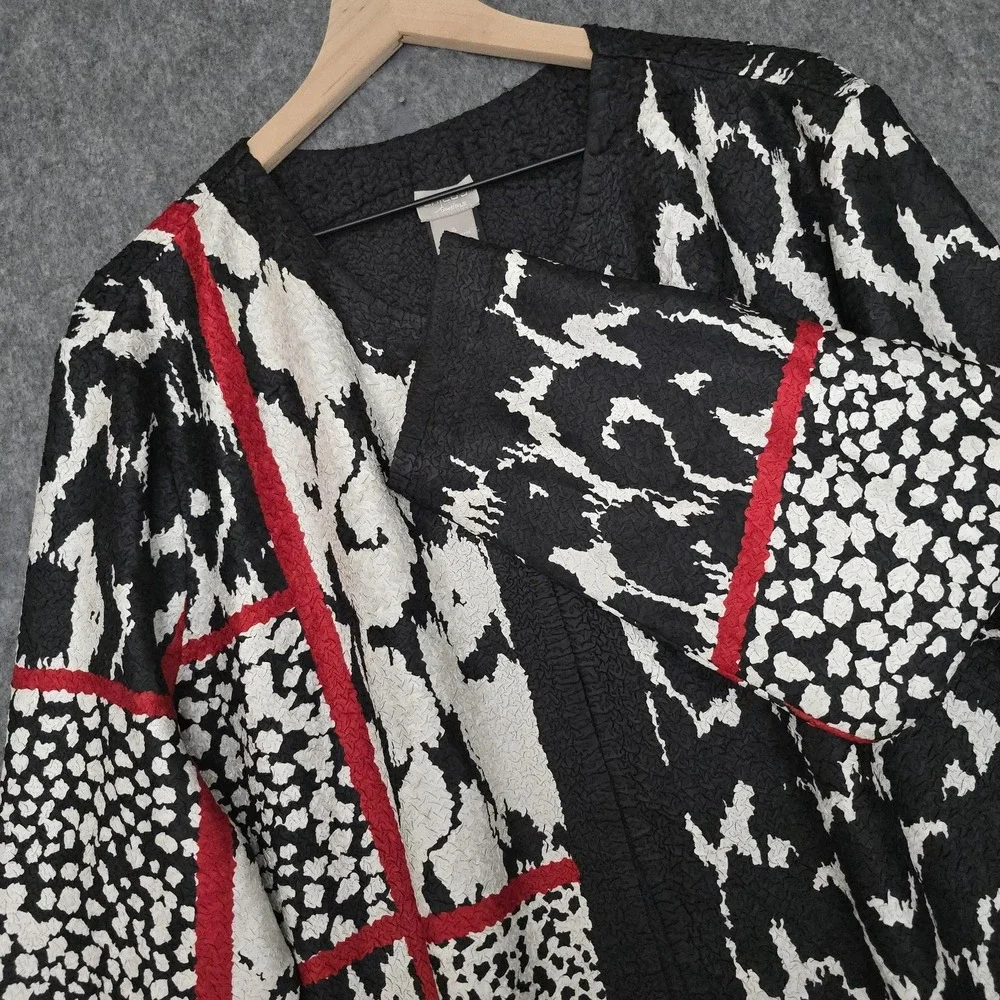 Chico's Travelers Jacket Womens 4 (20) Black Reversible Crushed Patchwork Cardi - Picture 4 of 10